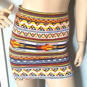Forever 21 Aztec Tribal Yellow Grey Bodycon Skirt